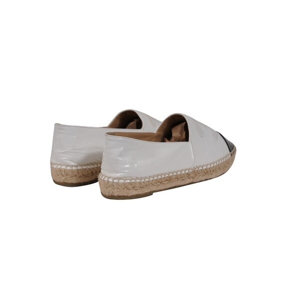 Chanel Women CC Logo Espadrilles EU 39 US 9 White Black Patent Leather Cork Sole - Picture 7 of 12